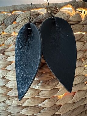 Magnolia Black Leather Teardrop Earrings-Joanna Gaines